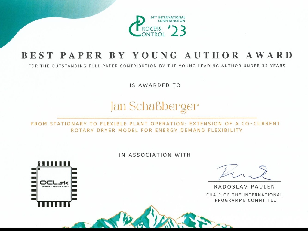 Best Paper by Young Author Award (Process Control 2023)